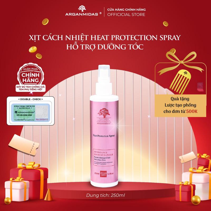 Xịt cản nhiệt dưỡng tóc Arganmidas Heat Protection Spray, xịt Arganmidas chứa tinh dầu Argan quý hiếm hỗ trợ dưỡng tóc - 250ml
