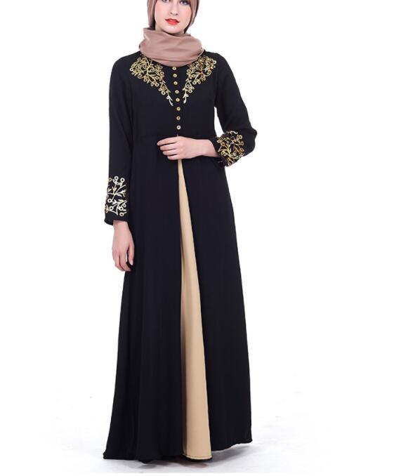 Product Introduction of Women Long Sleeve Patchwork Abaya Muslim Wear Bronzing Printing Islamic maxi dress the Eid wear 13