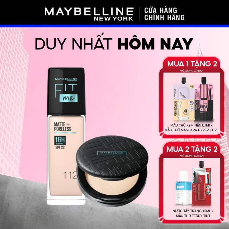 MUA 1 TẶNG 1 QUÀ Bộ trang điểm Bộ Kem Nền Fit Me Mịn Lì 30ml và phấn nền Fit Me Compact Mịn Nhẹ Kiềm Dầu Chống Nắng Maybelline New York Matte SPF