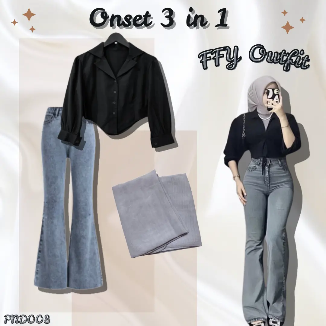 Oneset Kekinian 3in 1 Ffyy Outfit (Blouse+Cutbray Abu+Bella abu)PND008
