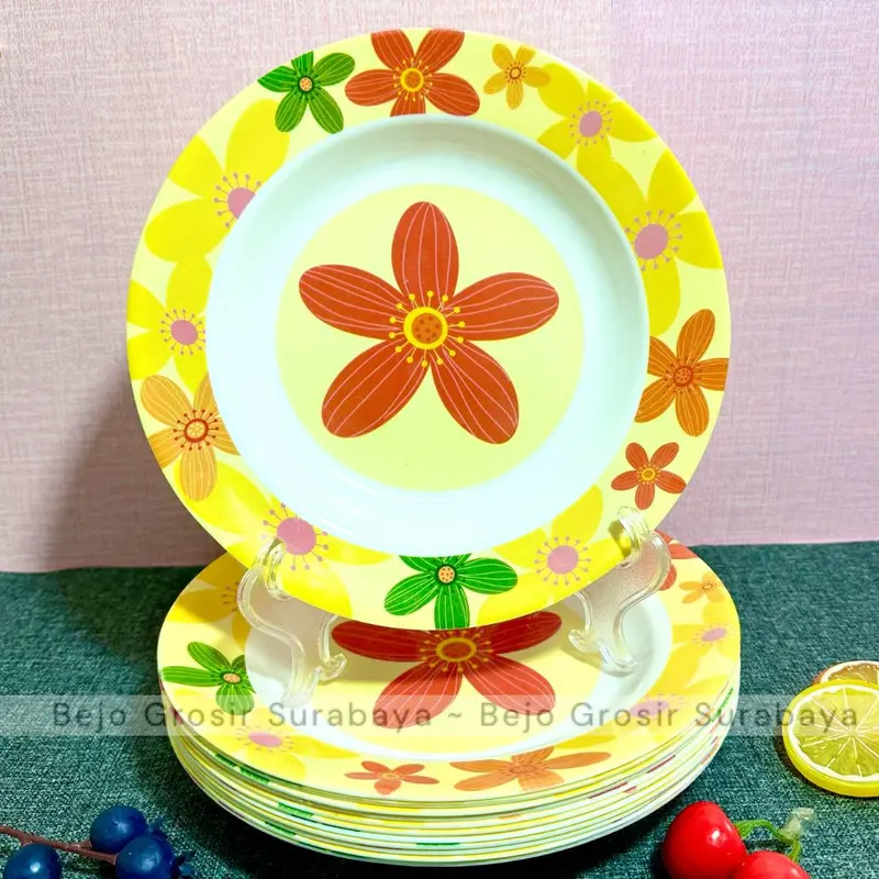 PAKET HEMAT 6/12 Pcs Piring Makan Melamin 9 Inch 23 Cm - Melamin Meishing - Warna Random T109 4