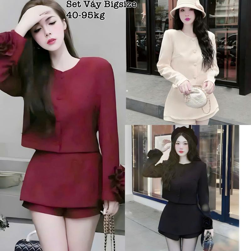 Thời Trang Bigsize - Set Áo Tay Dài Đính Hoa Và Quần Giả Váy Bigsize có Bo Chun Thiết Kế Dự Tiệc Nữ Cao Cấp Xinh Đẹp Sang Trọng Dễ Thương Giá Rẻ đủ size 40-95kg Én Nhỏ Có Bigsize Top Cotton Setbigsize Đen Set đồ nữ đẹp Nhung - 2464
