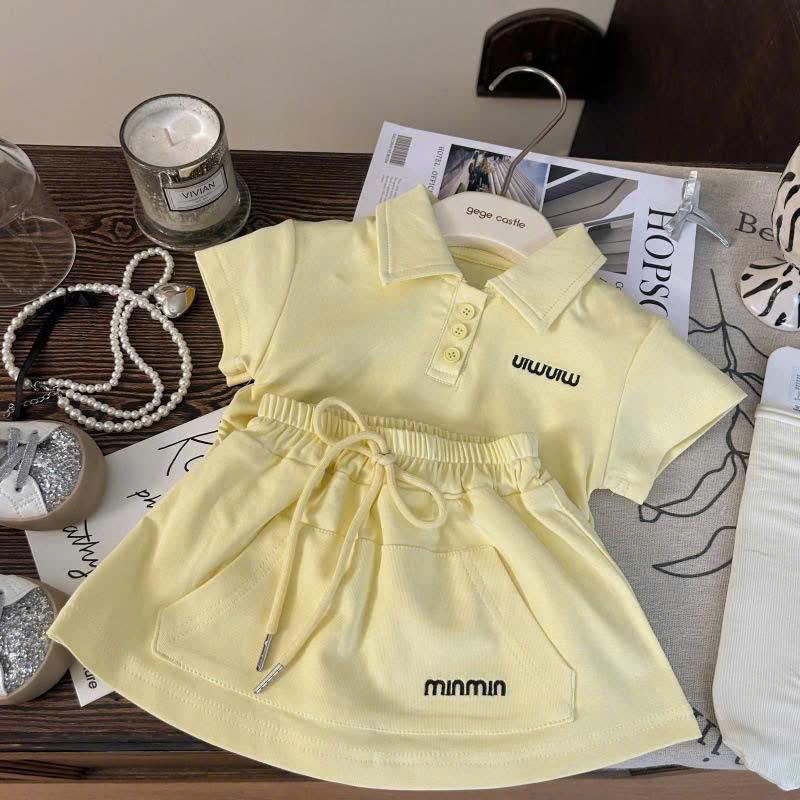   Dâu Kids Shop   GMV4  Bộ chân váy Min áo polo kết hợp chân váy chữ A cho bé gái từ 8kg đến 32kg 