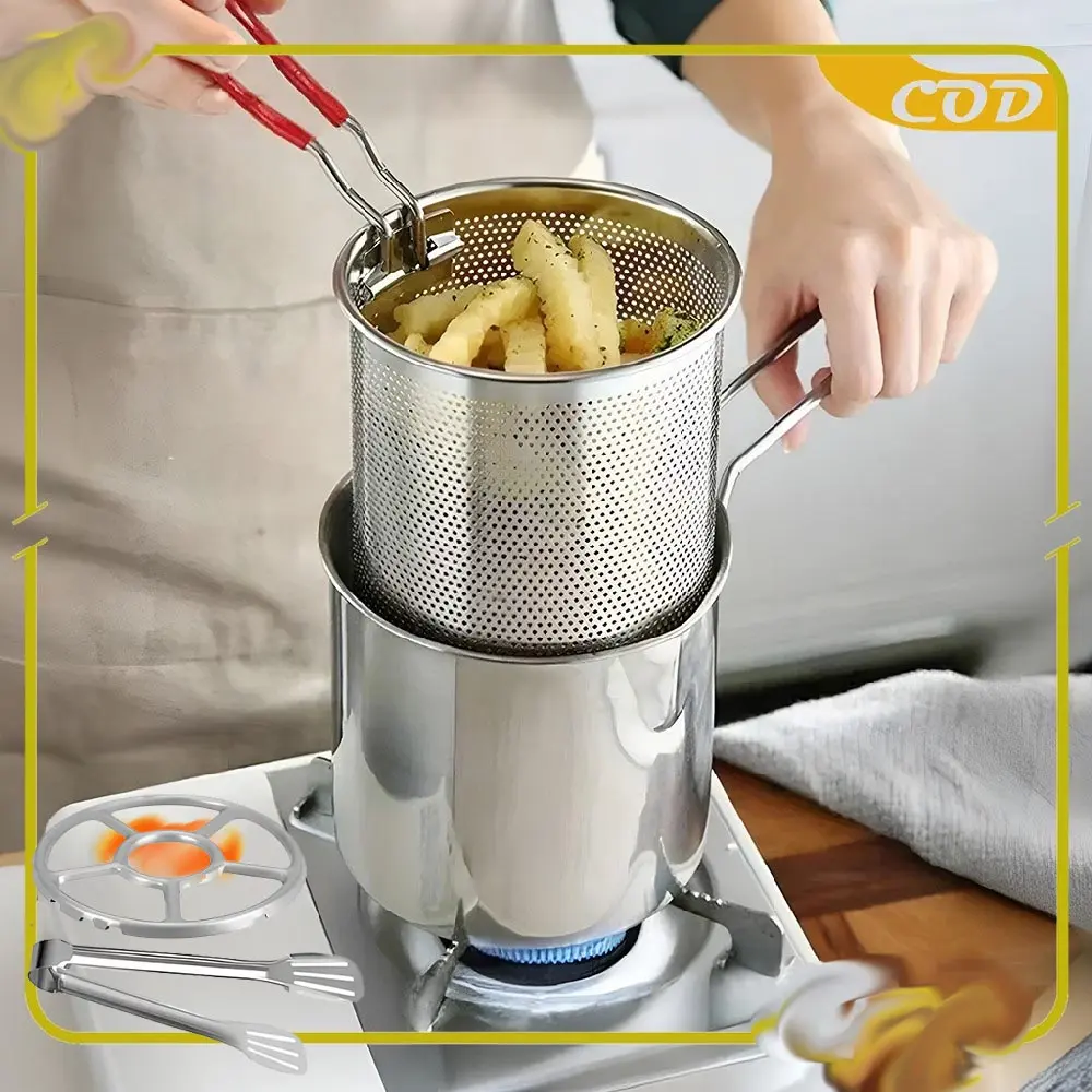 Panci Deep Fryer 4IN1 Stainless Steel Panci Set Saringan Minyak Praktis Multifungsi / Panci Penggorengan Rebus Tahan Karat Peralatan Dapur Serbaguna AJS