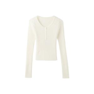 Áo Thun Nữ, Phong Cách Hàn Quốc, Xinh Xắn, Áo Trắng, Dệt Cáp, Dài Tay, Lớp Cơ Sở, Thời Trang Mới 2025, Thích Hợp Cho Mùa Thu Và Mùa Đông, Áo Bên Trong Ôm Sát Cài Cúc Thiết Kế-Conscious. 8990