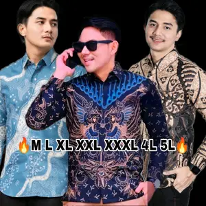 Batik jumbo batik pria lengan panjang size M L XL XXL 3XL 4XL 5XL Katun Nyaman Biru