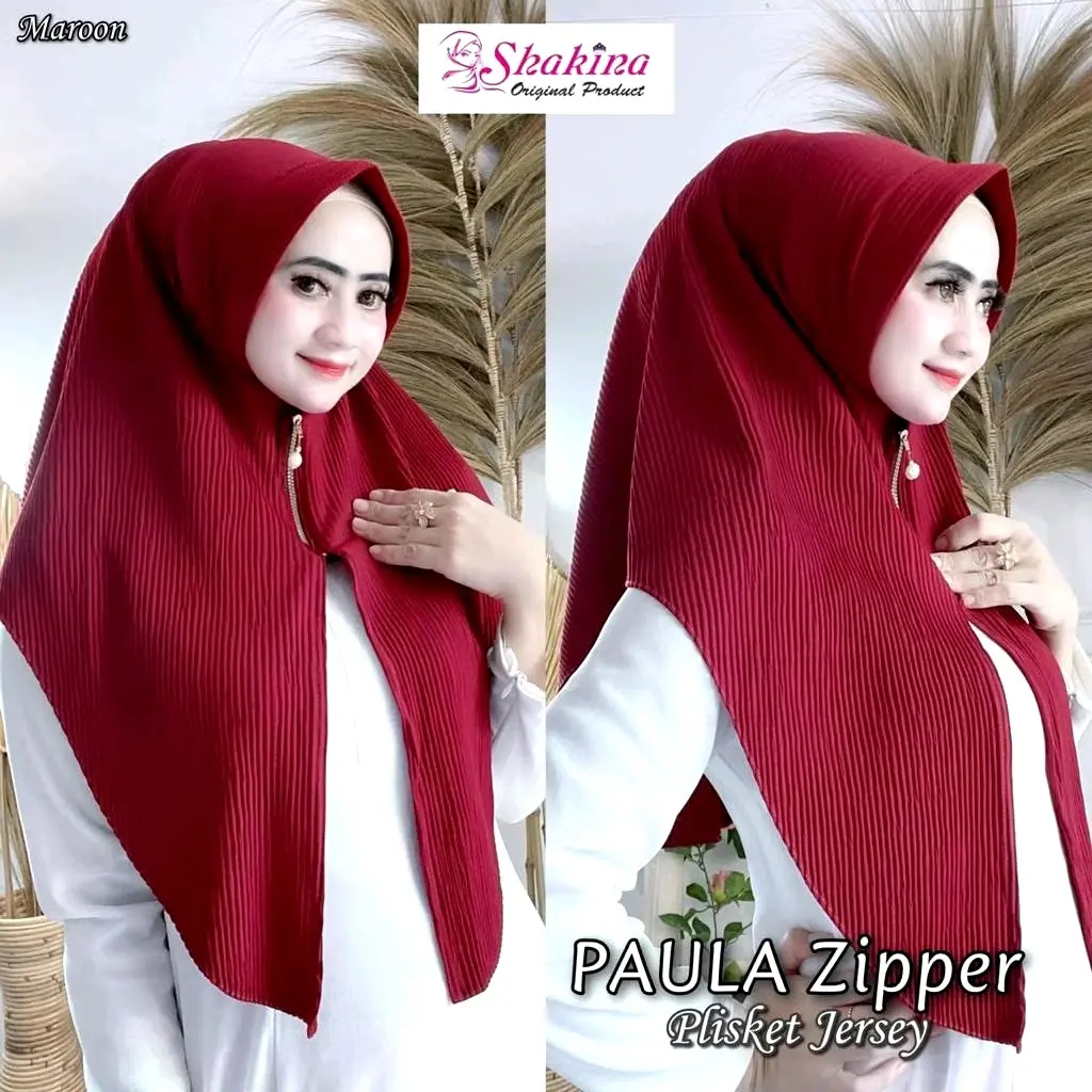 Jilbab Instan Bergo Paula Zipper Plisket Ori Shakina