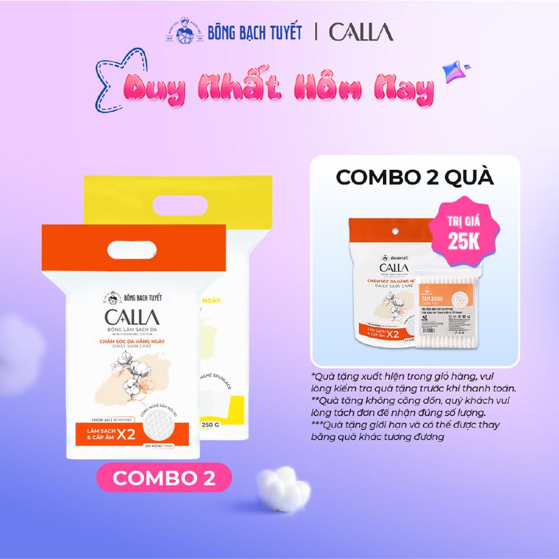  Combo túi bông tẩy trang Calla Bông Bạch Tuyết  bao gồm 1 bịch  Mềm Mịn 250g + 1 bịch Tròn 3D 200 miếng  
