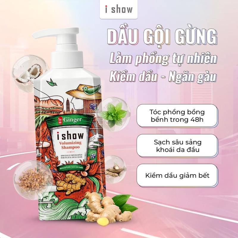 Dầu Gội I SHOW Phồng Tóc Cho Tóc Dày & Bồng Bềnh Tự Nhiên Chiết Xuất Gừng Kiềm Dầu Trong 48h - Dầu Gội Phồng Tóc 300ml