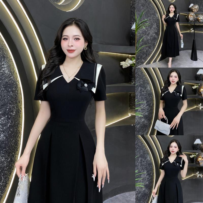 BF38 - Váy Thiết Kế Evii dành cho nữ, Đầm thiết kế cổ V (tặng kèm hoa cài) dáng A xòe dài phù hợp đi làm, đi chơi và đi dự tiệc. Có Bigsize Women Dress