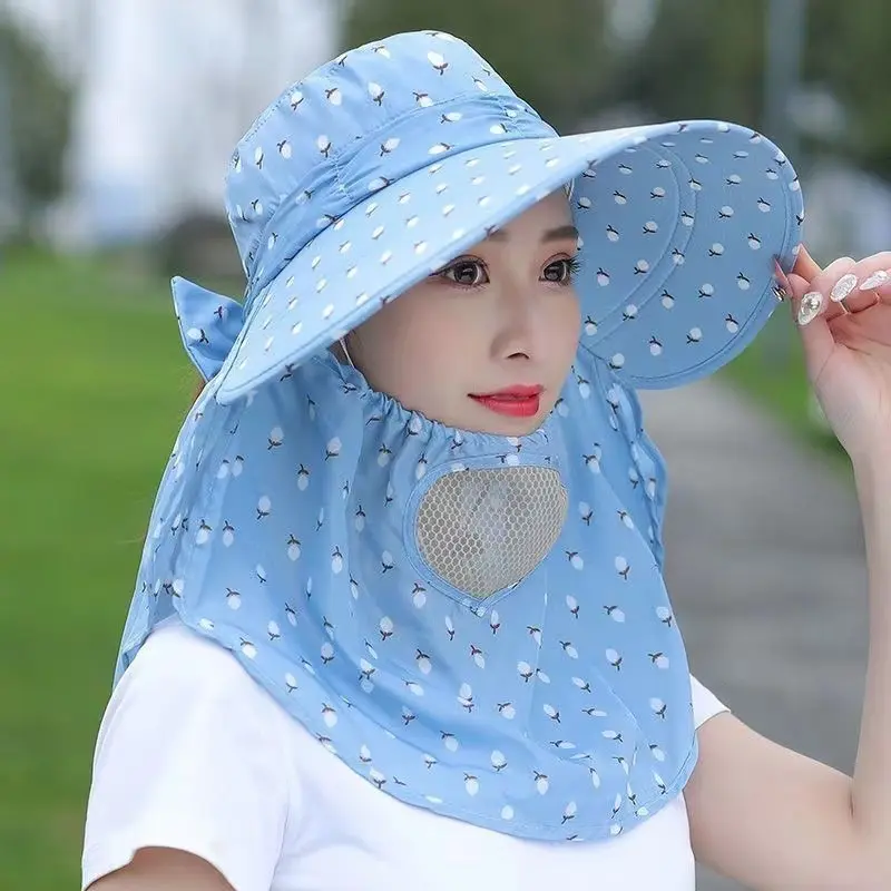 WD Topi Visor Lipat Wanita Anti UV Lebar / Topi Cadar Penutup Wajah / Topi Pantai Cadar Lebar