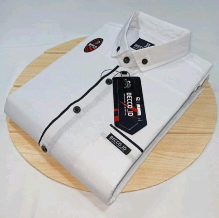 Kemeja polos pria lengan pendek list baju formal hem kantor casual atasan cowok Katun 0