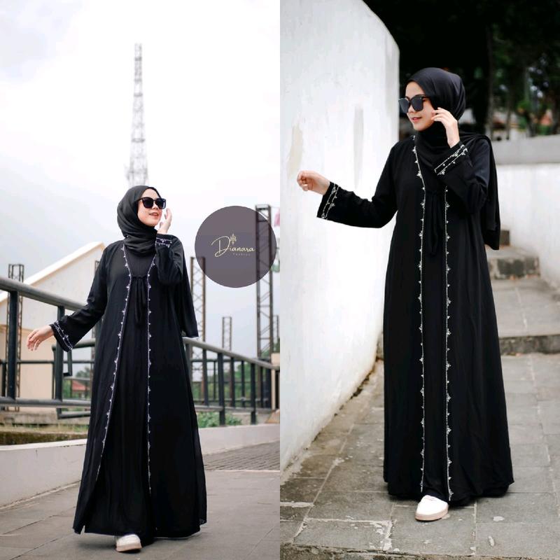 ABAYA NAZIRA FULL HITAM  mote swarosky Hitam Polos terbaru 2024 Mutiara Muslim Wanita Bordir Ceruty 0