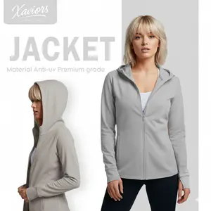 Jaket Olahraga Wanita Anti UV Mesh Hoodie UPF50+ Dry Fit Kualitas Premium dengan 4 Saku Best Seller - Sport Abu