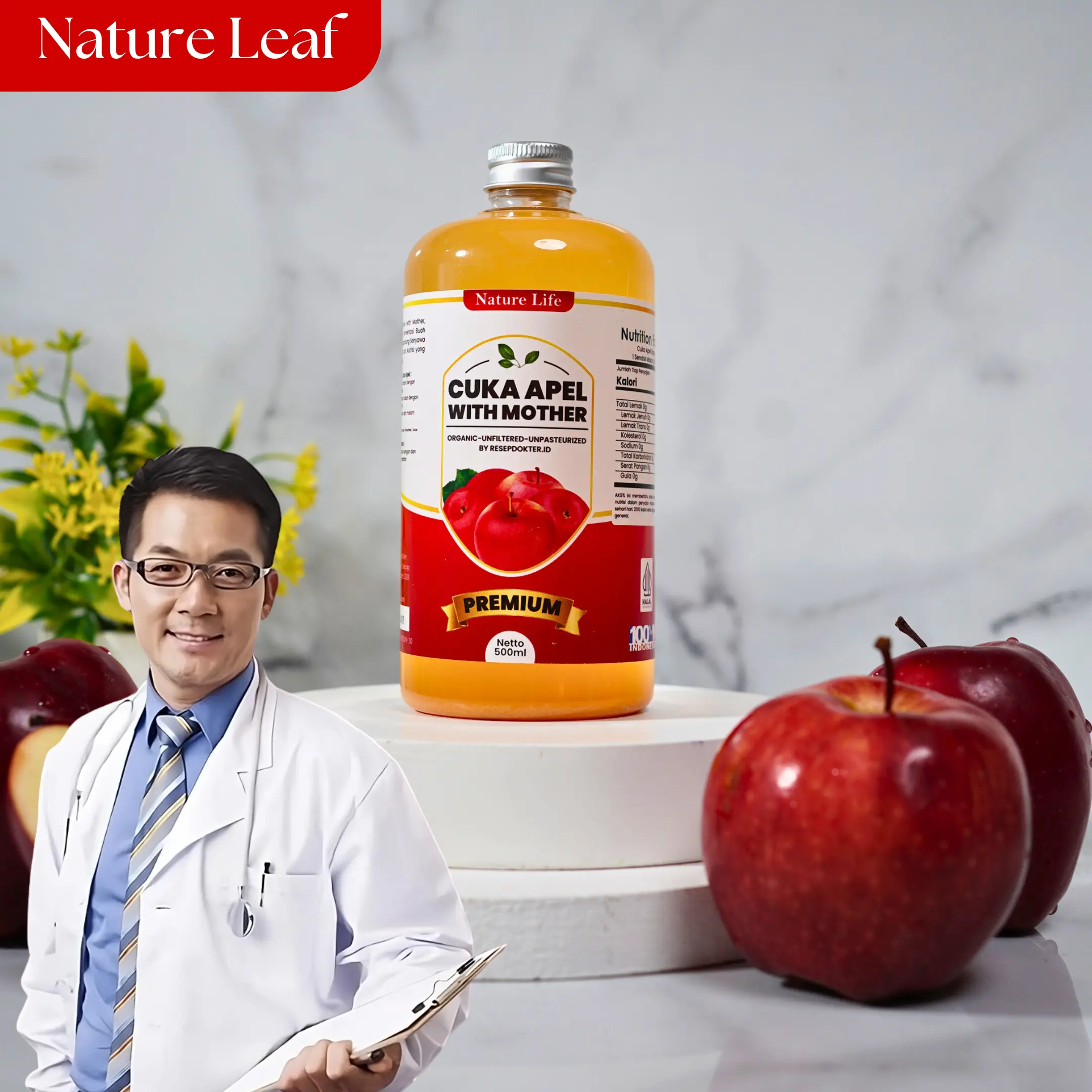 NATURELEAF CUKA APEL ORGANIK 500 ML WITH MOTHER by resepdokter.id cukaapel