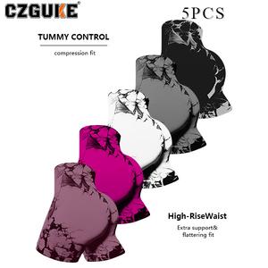 CZGUKE nuevo conjunto de 5 pzas para mujer: shorts ajustados con estampado tie-dye para gimnasio, pantalones deportivos sin costuras con realce de cadera y tejido elástico, ideales para entrenamiento y correr