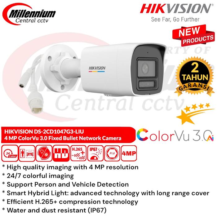 Promo IP CAMERA Hikvision DS-2CD1047G3-LIU 4MP ColorVu 3.0 Fixed Bullet ...