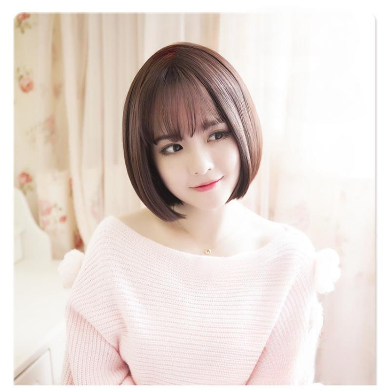 Wig Female Short Hair Bobo Grandma Gray Wave Head Round Face Hair Cover Full Head Cover Air Bangs Straight Hair Natural 7
