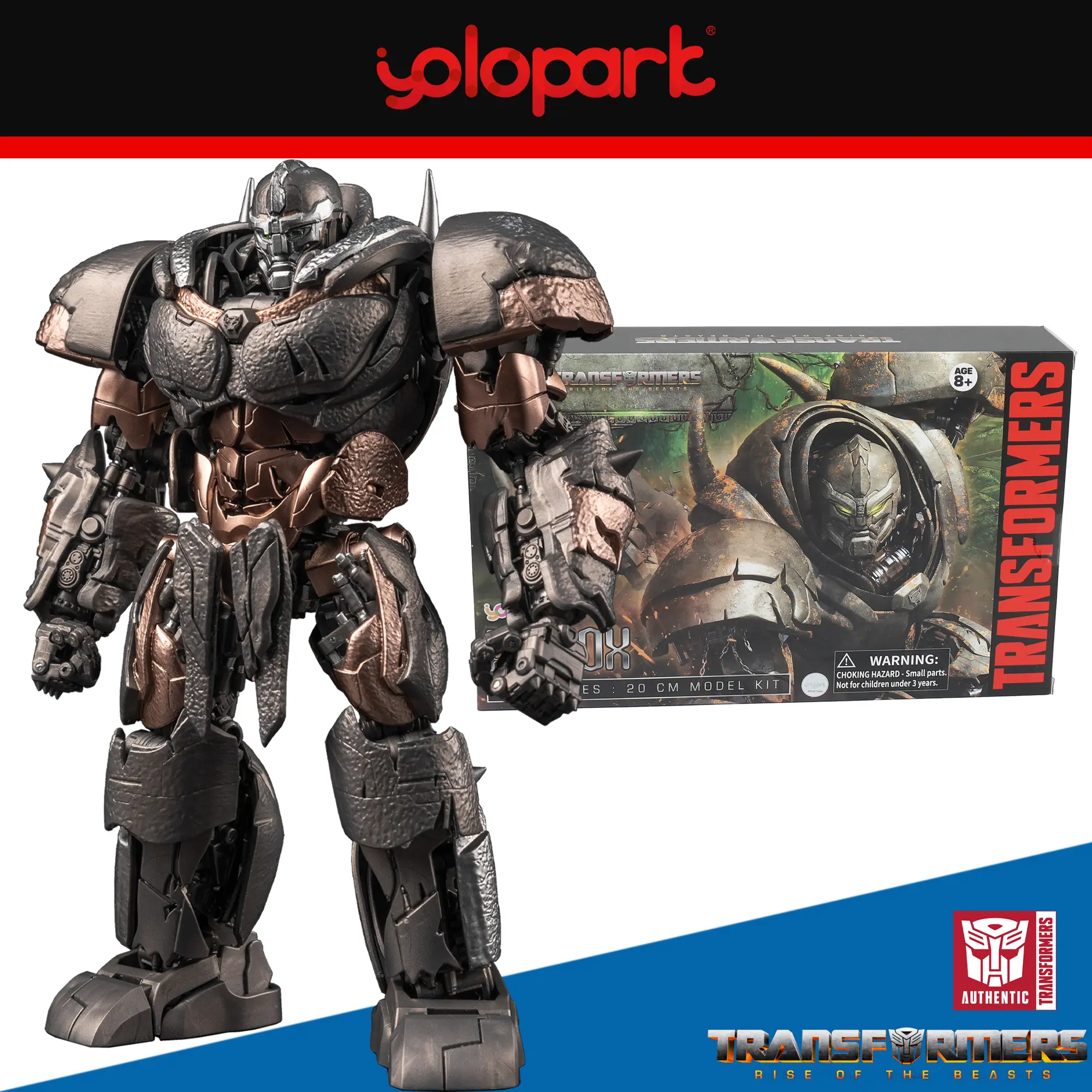 【Yolopark】Transformers Toys: Rhinox Action Figure (with Optimus Prime's Weapon) - Rise of the Beasts - 7.87 Inch Pre-assembled Model Kit from the AMK Series