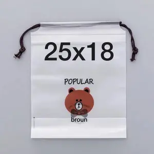 [1 Pcs] Travel Pouch Transparan Anti Air Tali Serut Motif Lucu - Tersedia Ukuran Kecil Sedang dan Besar