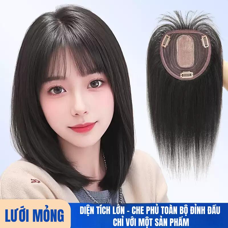  Tóc mái giả cho nữ Che phủ đỉnh đầu che tóc bạc che trán và đường chân tóc tăng mật độ tóc.Tự nhiên – vô hình không lộ. 
