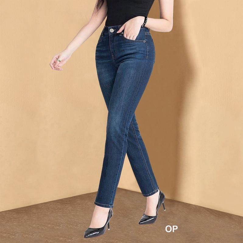 Quần Jean Nữ Fujiwa'Style - OP. Jean Co Giãn Tốt, Dày Mềm Mịn. Lưng Cao Ống Đứng Hơi Ôm