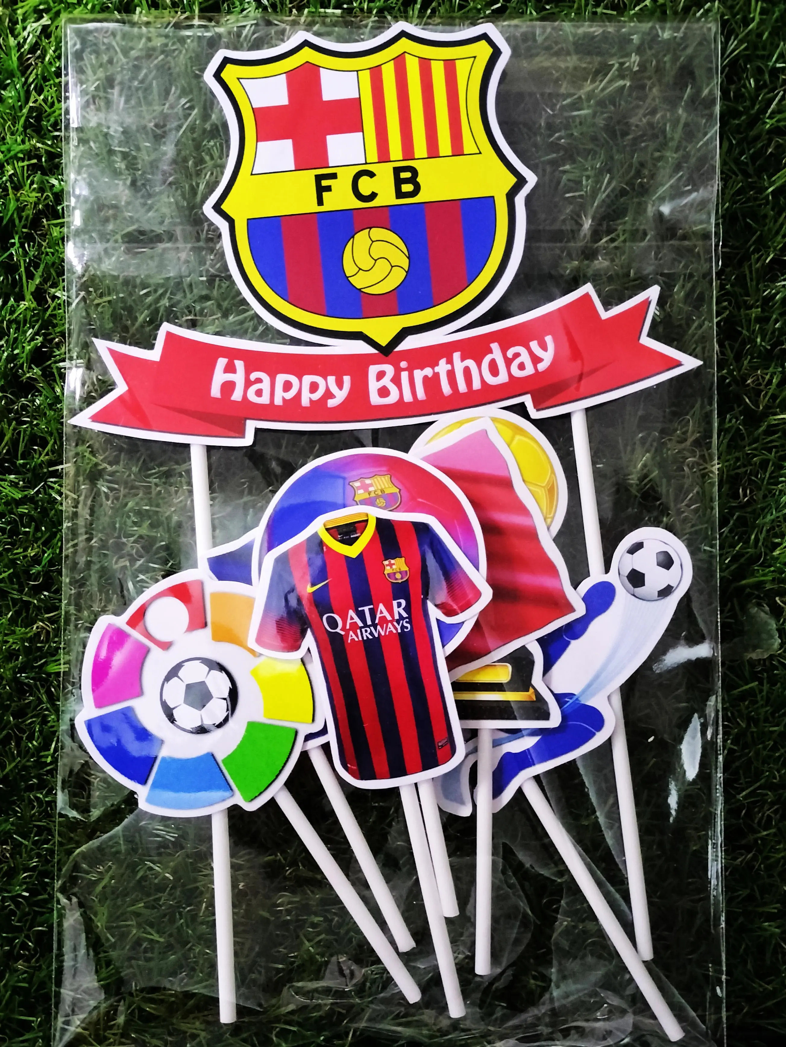 Topper cake barcelona sepak bola happy birthday hiasan kue & buket