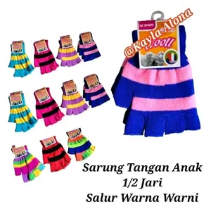 SARUNG TANGAN ANAK RAJUT 1/2 JARI SALUR WARNA WARNI
