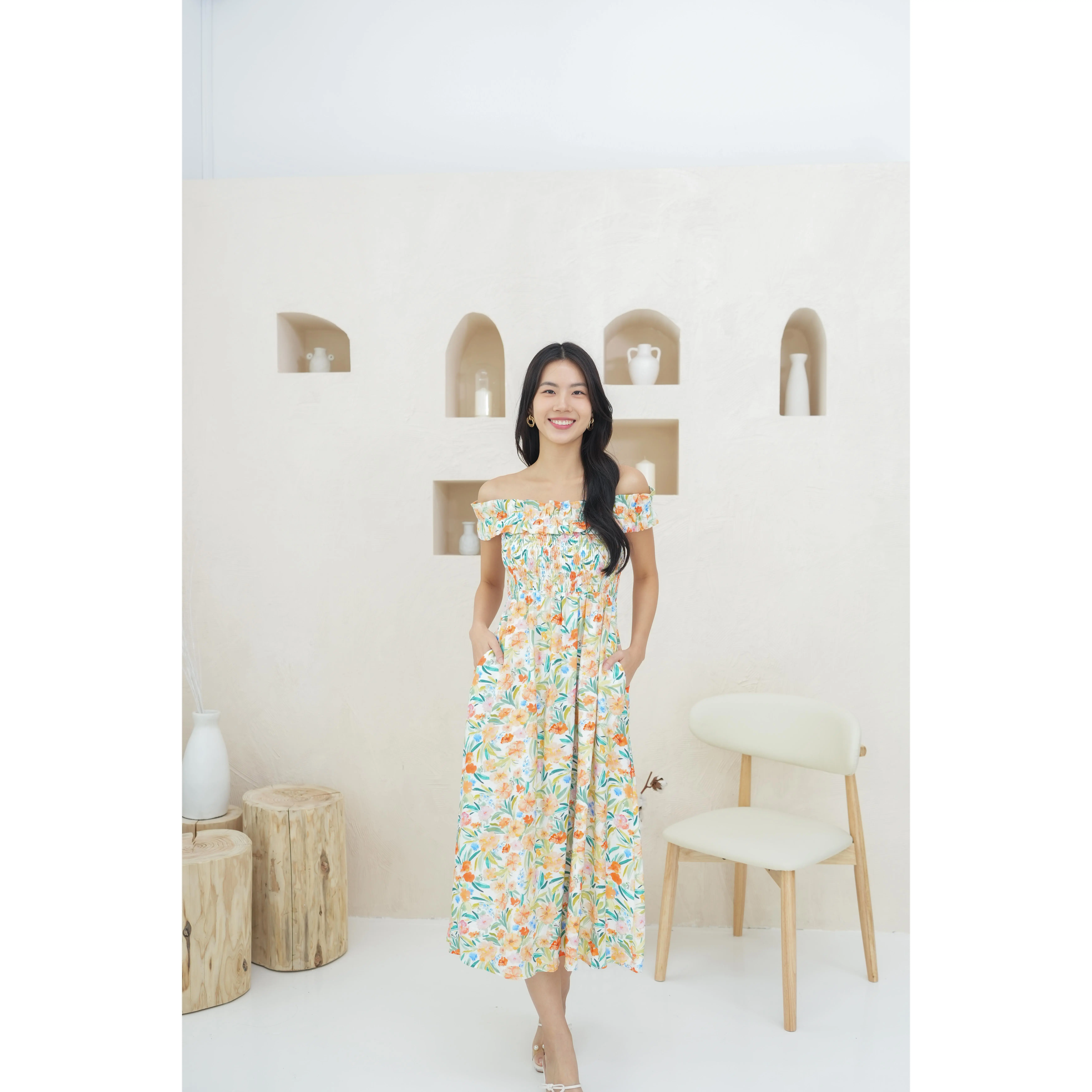Catherine Off Shoulder Smocked Dress In Summer Prints summer fits