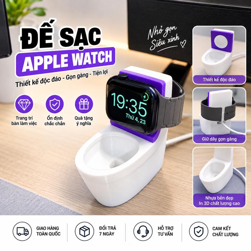 Đế Sạc Apple Watch Hình Bồn Cầu 3D – Thiết Kế Độc Đáo
