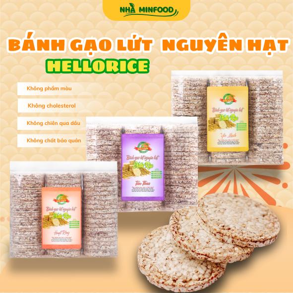  Bánh Gạo Lứt Nguyên Hạt HELLO RICE Giòn,Thơm Không Đường  Yến mạch Tím Than Huyết Rồng -  Túi 3cây 51 Bánh  Ăn vặt Healthy eat clean Tập Gym 