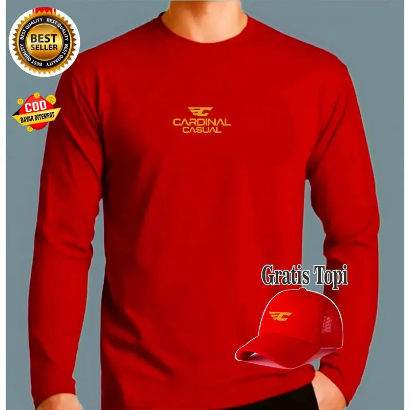 Kaos Pria Cardinal DT Gold ( Bonus Topi ) Lengan Panjang Bahan Adem tebal dan Lembut / Kaos lengan panjang / kaos bonus topi / beli baju dapat topi / kaos distro / kaos pria / kaos unisex / kaos tebal 7