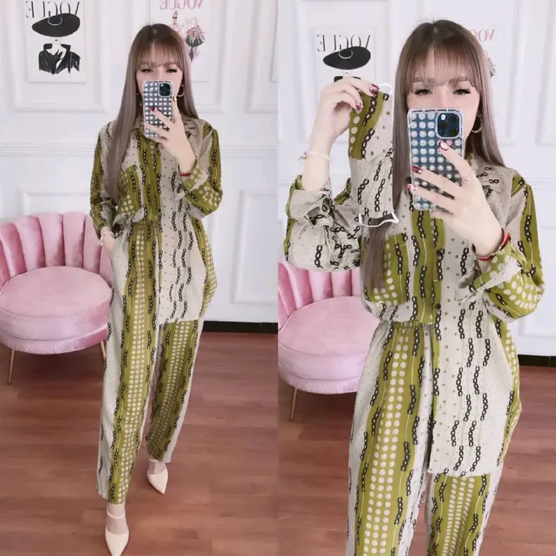 NEW ONE SET KEMEJA RAYON PREMIUM MOTIF RENDA 2 Wanita Setelan Dewasa Baju Karet Nyaman Panjang 4
