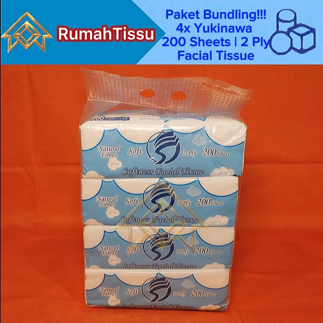 [Paket Bundling 4 Pack] Tisu Yukinawa Facial Tissue 200 Sheets 2 Ply Murah