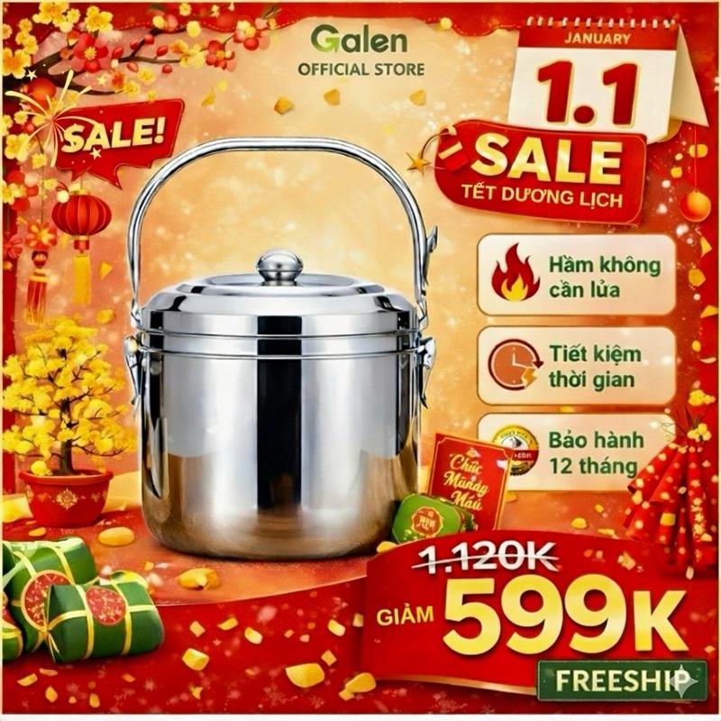    Hỗ trợ đổi trả miễn phí  Nồi Ủ Nhiệt Chân Không Galen Cao Cấp Chất Liệu Inox 410 Giữ Nhiệt Lên Đến 12 Giờ Sử Dụng Được Trên Bếp Gas Bếp Hồng Ngoại KHÔNG DÙNG CHO BẾP TỪ  BẢO HÀNH 12 THÁNG  