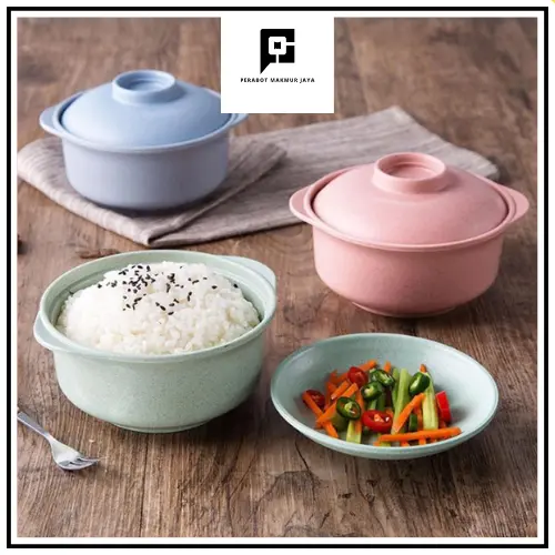 MANGKOK JERAMI TUTUP 2-IN-1 (MANGKOK + TUTUP) | WHITE GRASS BOWL | MANGKUK JERAMI | MANGKOK WHEAT STRAW WARNA WARNI - SS067
