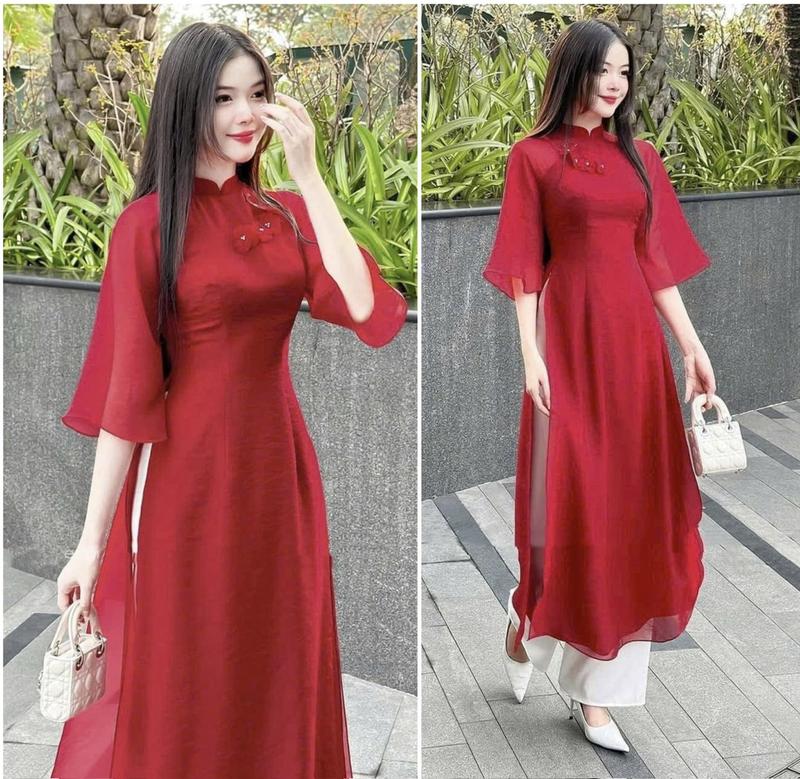  Sét áo dài tơ 2 lớp tay lửng cổ tàu đính hoa kèm quần tuyết nhung trắng thanh lịch trẻ trung Women 