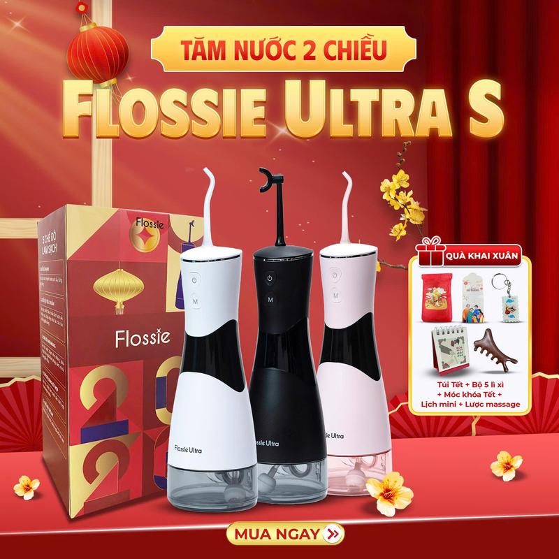 VOUCHER ĐỘC QUYỀN Flossie Ultra S - Máy tăm nước 2 chiều phiên bản mới - 6 Cải tiến vượt trội - Tối đa hoá trải nghiệm làm sạch răng miệng + BAO BÌ TẾT + SET 5 BAO LÌ XÌ + TÚI TẾT + LỊCH MINI + MÓC KHOÁ + LƯỢC MASSGAE#TNFUL
