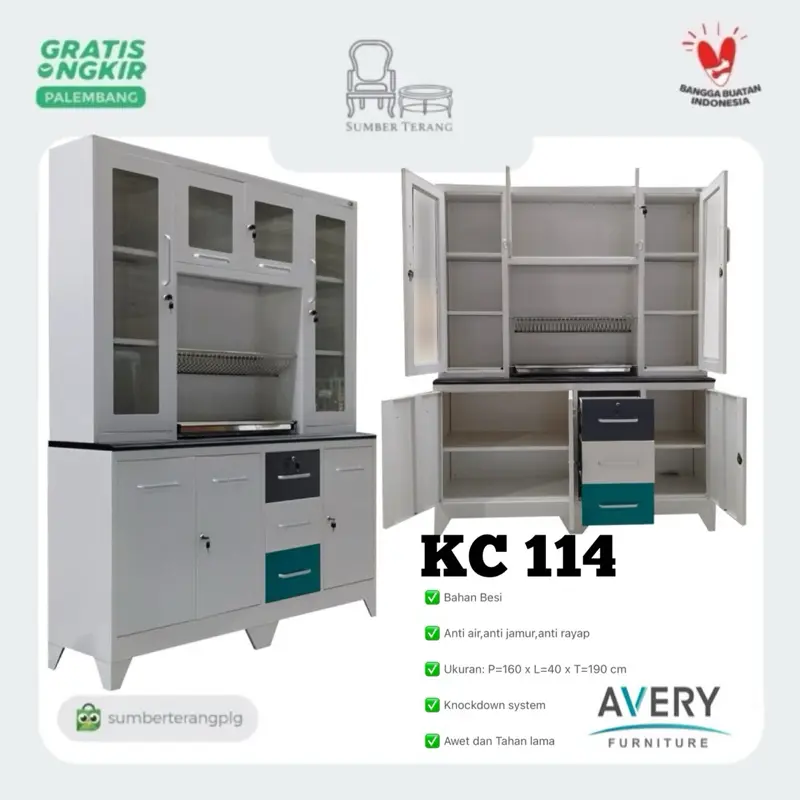 Avery KCS 114 Kitchen Set Rak Dapur Kabinet Lemari Dapur Plat Besi Lemari Piring Plat Besi 4 pintu Lemari Sayur Kitchen Kabinet 4 pintu