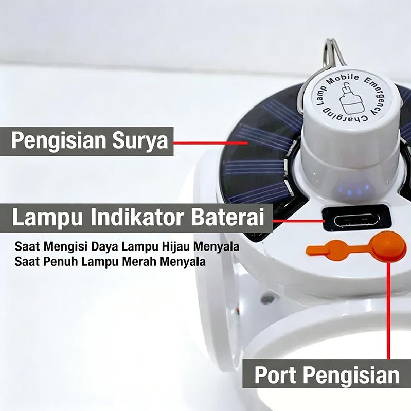 Lampu Camping Tenaga Surya Lipat，Cahaya Putih Terang，Tahan Air & Cuaca，Portable dengan Kait Gantung Peralatan camping wajib punya！Lampu lipat tenaga surya hemat daya，anti air cocok untuk outdoor & mendaki
