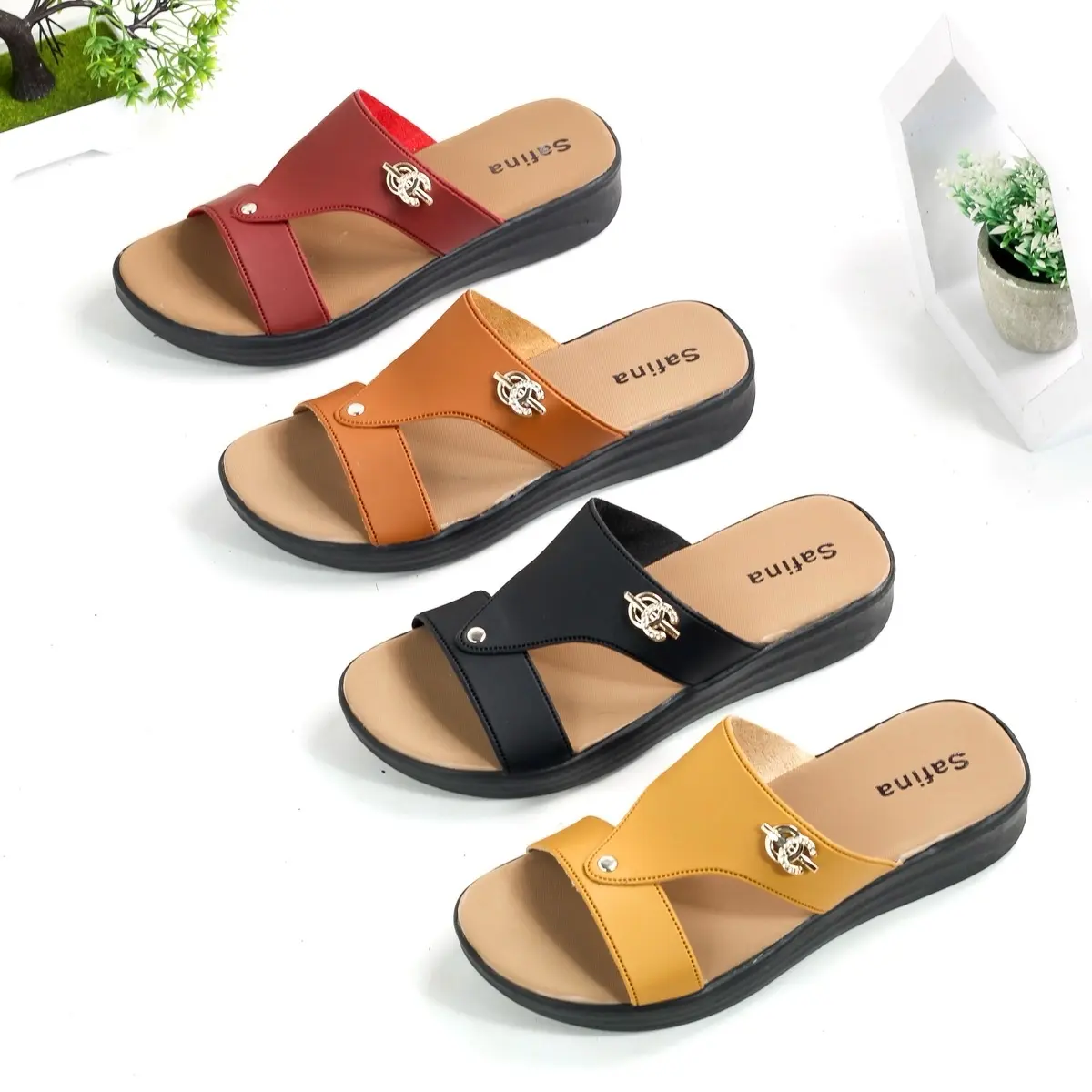 SAFINA Emilia Sandal Wanita Slip On / Selop Kekinian 2025 - Model X Variasi Gesper Mini Shoes Sendal Karet Karet Karet