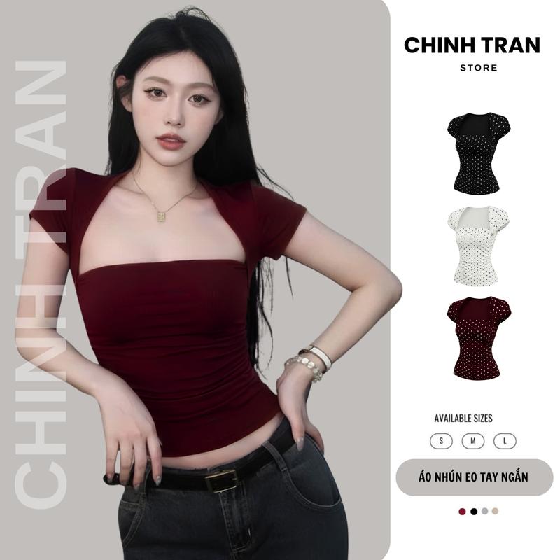  Áo Thun Nhún Eo Tay Ngắn Ôm Body Chất Thun Cotton Nhiều Màu 
