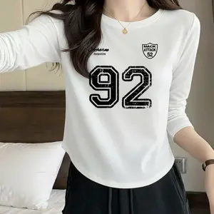 Acharne - Kaos Oblong Wanita Lengan Panjang Bahan Spandek Design Angka 92 COD