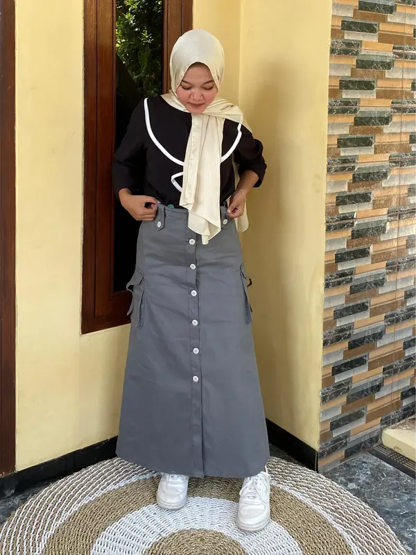 ROK CARGO SPAN TWILL WANITA TERBARU / ROK  CARGO TWILL COMBED STRETCH KANCING 1