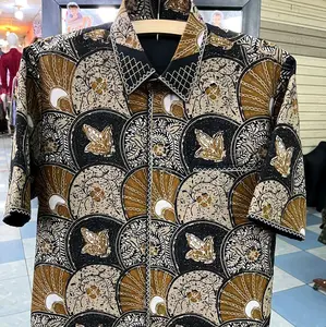 Batik katun  exclusive full jahitan smock taillor warna dasar hitam gold  kombinasi mewah elegant