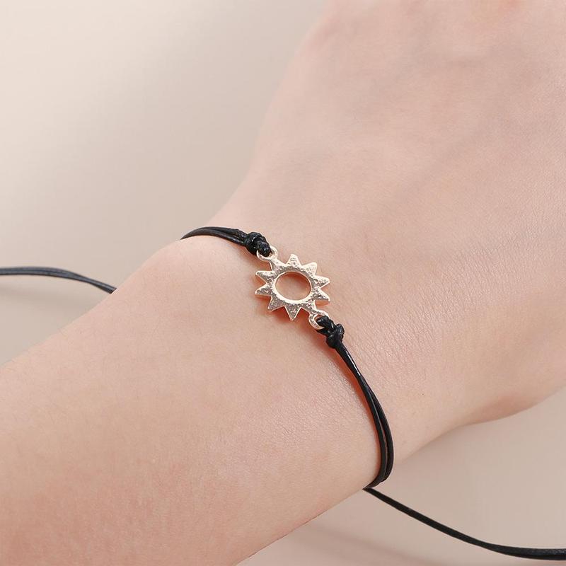 Bộ Vòng Tay Cặp Đôi Cho Nữ, 2 Món, Dây Chỉ Bện Thủ Công Màu Đen, Vòng Tay Thẻ Quyến Rũ Mặt Trời Và Mặt Trăng Bohemian, Đồ Trang Sức 1