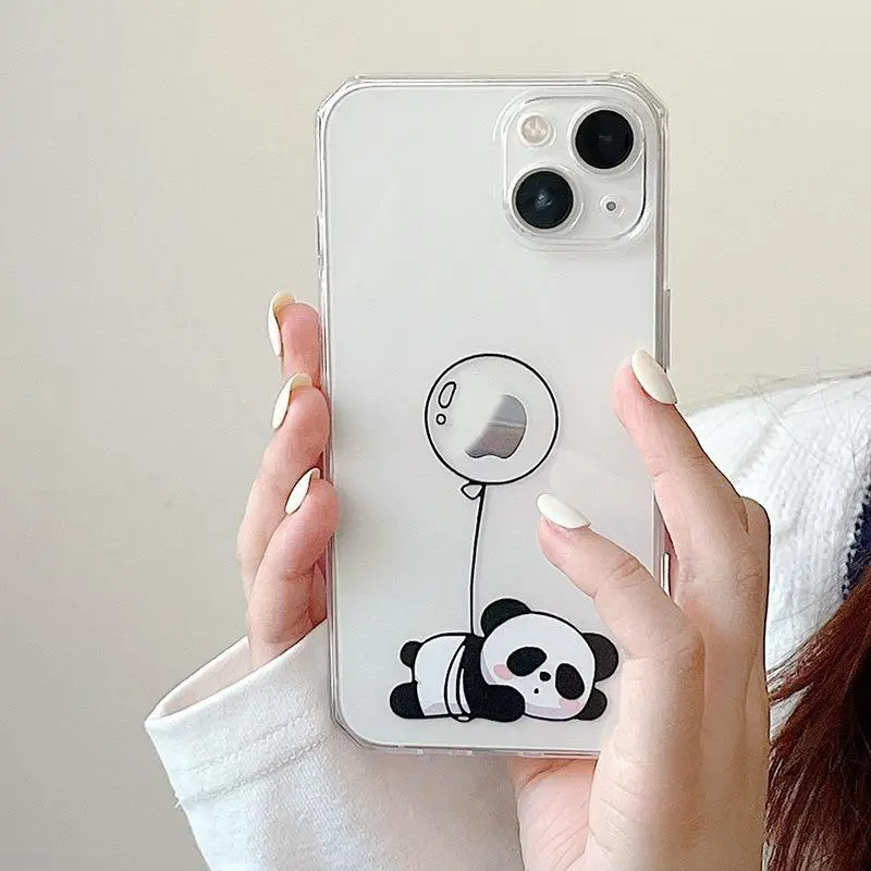 Soft Case TPU Transparan Motif Kartun Panda Lucu untuk iPhone 15 14 13 12 11 Pro Max X XR XSMAX 7P 7G 6