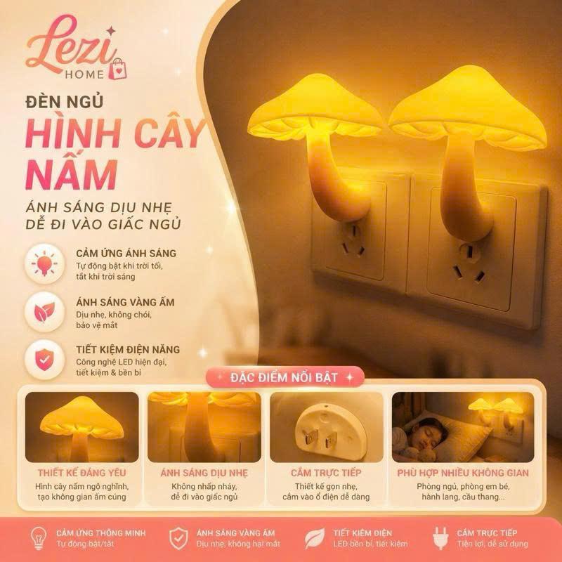 Đèn ngủ hình cây nấm cảm ứng ánh sáng dịu nhẹ dễ đi vào giấc ngủ, đèn led màu…