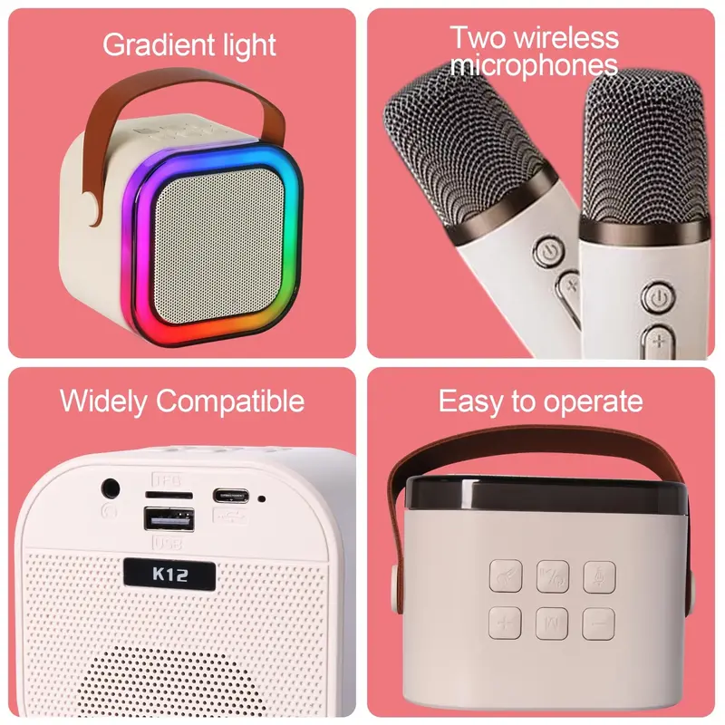 【Local Delivery&COD】 Original mini Karaoke speakerbluetooth Bass K12 Microphone Premium setlengkap bluetooth mic wirelessMikrofon suitable for semua Ponsel mini speaker wireless karaoke toya speaker 2