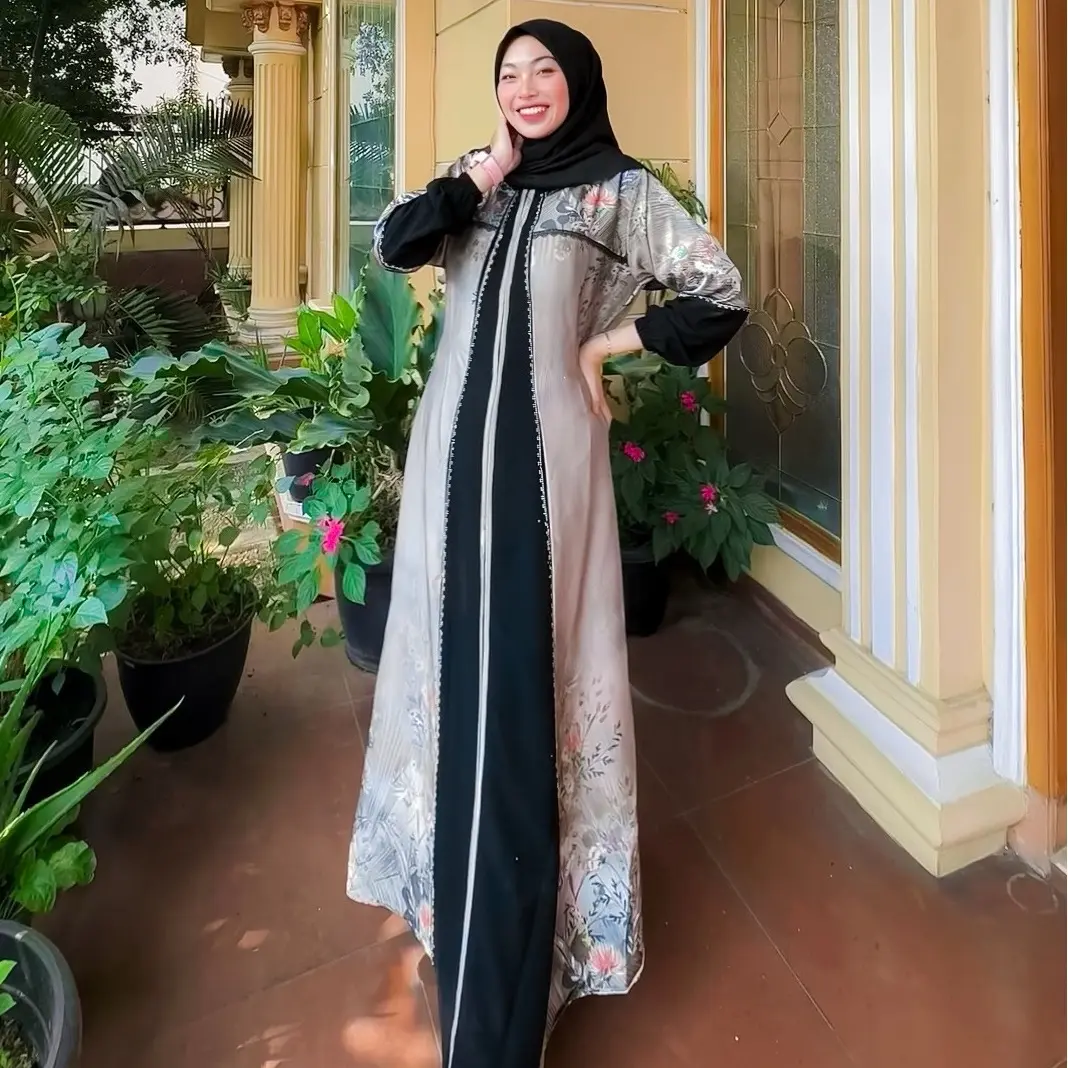 Cherria.Co Gamis Abaya Set Hijab ld 110/120 Muslim Lebaran Dress Wanita Dress Mewah Printing Bordir Murah gamisabaya
